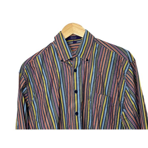 Alan Flasser Multi-Color Stripe Cotton Long Sleeve Button-Up Shirt Men's Medium - Picture 7 of 7
